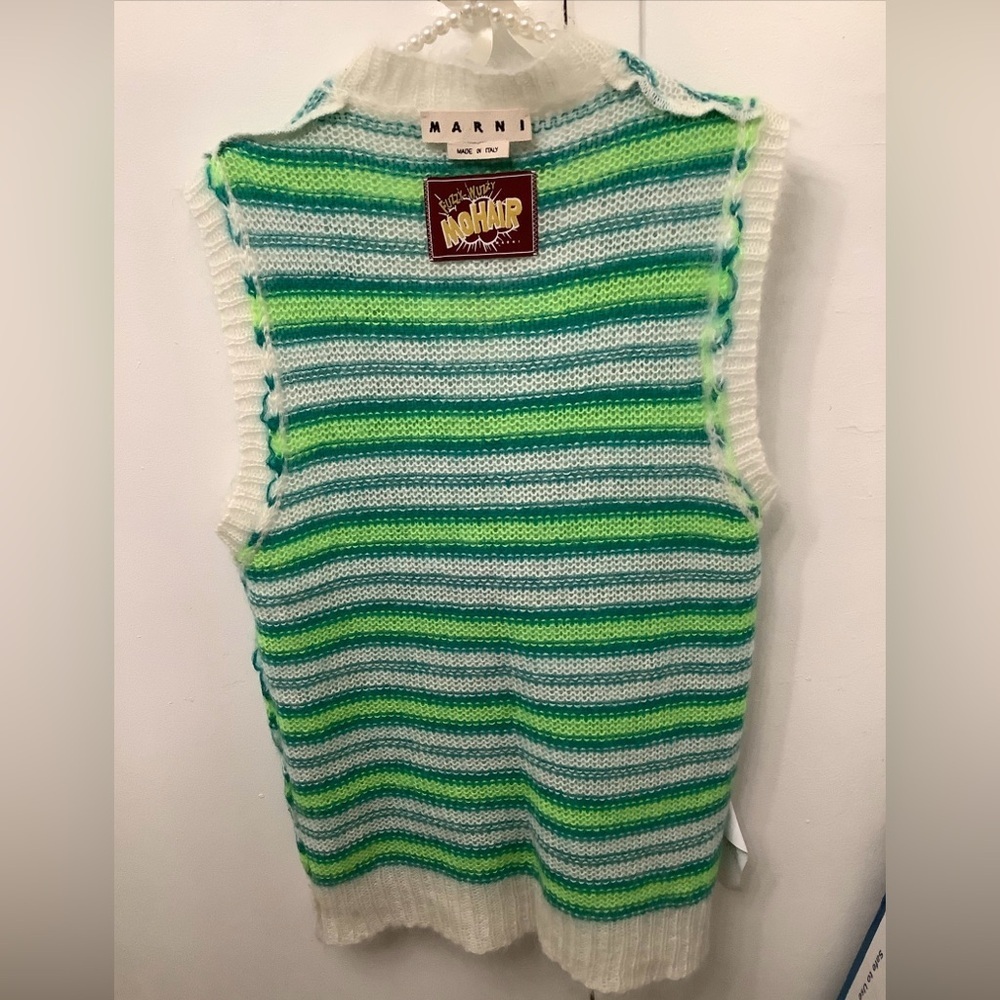Marni Fuzzy Wuzzy Mohair Iconic Brushed Stripes V-Neck Unisex Vest NWOT​​ - Picture 9 of 10